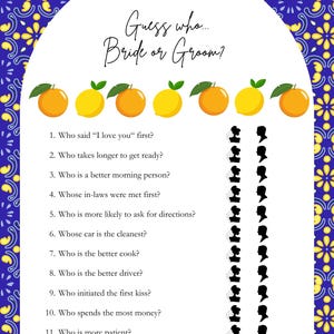 Bridal Shower Game Guess Who Bride or Groom