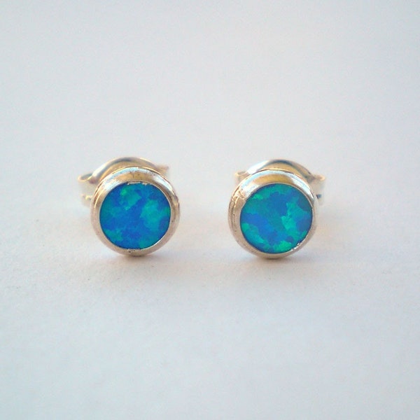 Handmade Blue Opal Stud Earrings