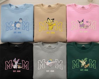 Custom PokeMom Embroidered Shirt, Mother's Day Gift, Birthday Gift For Mom, Pocket Beast, Personalized Anime Characters Sweatshirt