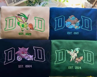 Custom PokaDad Embroidered Shirt, Personalized Anime Characters Sweatshirt, Anime Father's Day Gift, Birthday Gift For Dad, Pocket Beast