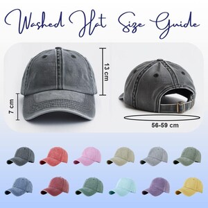 Puede incluir: Gorra de b&eacute;isbol gris lavado, mostrada desde m&uacute;ltiples &aacute;ngulos. El sombrero mide 7 cm de alto y 13 cm de alto. La circunferencia es de 56-59 cm. Se muestran gorras adicionales en varios colores a continuaci&oacute;n.