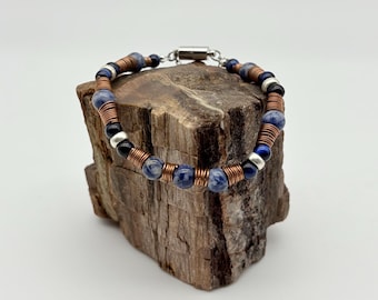 Sodalite & Blue Tigers Eye Beaded Bracelet with Copper Spacers