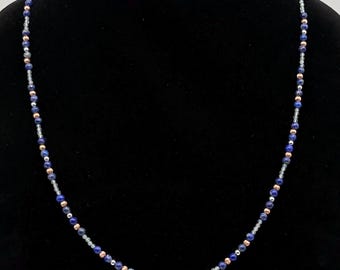 Artisan Lapis Lazuli and Swiss Blue Topaz Bead Necklace, Copper and Sterling Silver Accents