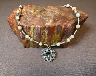 Amazonite Bead Necklace: Southwestern Style Pendant, Magnetic Clasp