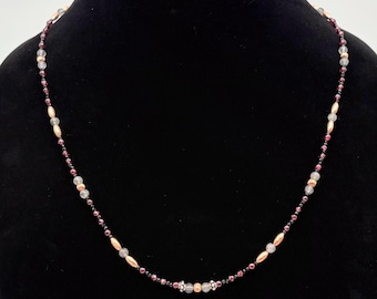 Purple Garnet, Labradorite, Spinel, Copper & Sterling Silver Bohemian Bead Necklace