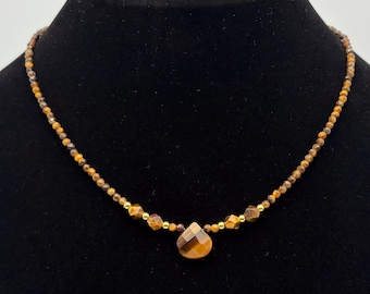 Handcrafted natural Yellow Tiger's Eye Choker: 18k Gold Plated Accents and a strong magnetic clasp