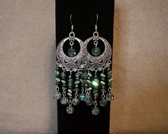 Boho Dangle Earrings: Sapphire Color Glass Beads, Handmade in USA