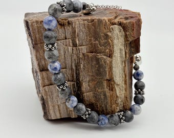 Handcrafted Brutalist Labradorite Sodalite Bead Bracelet