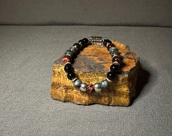 Handcrafted Red Tiger Eye, Labradorite & Black Agate Gemstone Bracelet