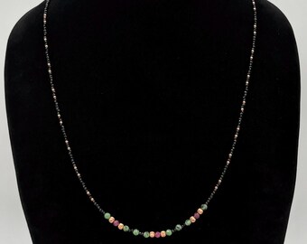 Handcrafted Ruby Zoisite, Black Spinel & Copper Thin Bead Necklace By Stone Basement