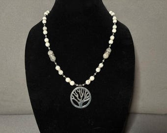 Handmade Tree of Life Necklace: Howlite & Jasper Boho Pendant