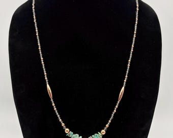 Kingman Turquoise, Smoky Quartz And Copper Accents Bead Necklace Handcrafted By Stone Basement