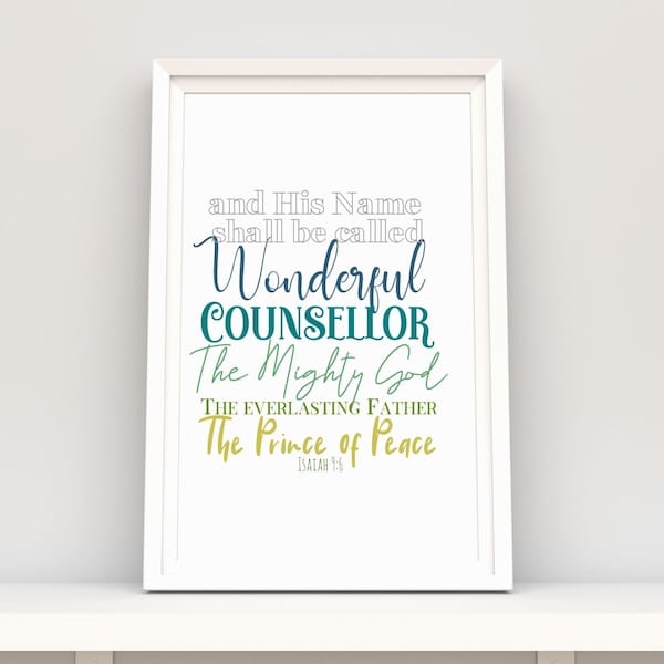 His Name shall be called Wonderful, Christmas Bible Verse Isaiah 9 6 KJV Printable  Boho christmas decor printable, Colorful Christmas print