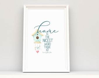 Home Quote, Home is the nicest word there is. Laura Ingalls Wilder, Gallery Wall Art, Printable for home, Great for Hostess or Wedding Gift