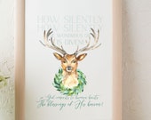Reindeer Holiday Printable, O Little Town of Bethlehem  Christmas Carol Printable, Hostess Gift DIY, Gallery Wall Art, church decor print