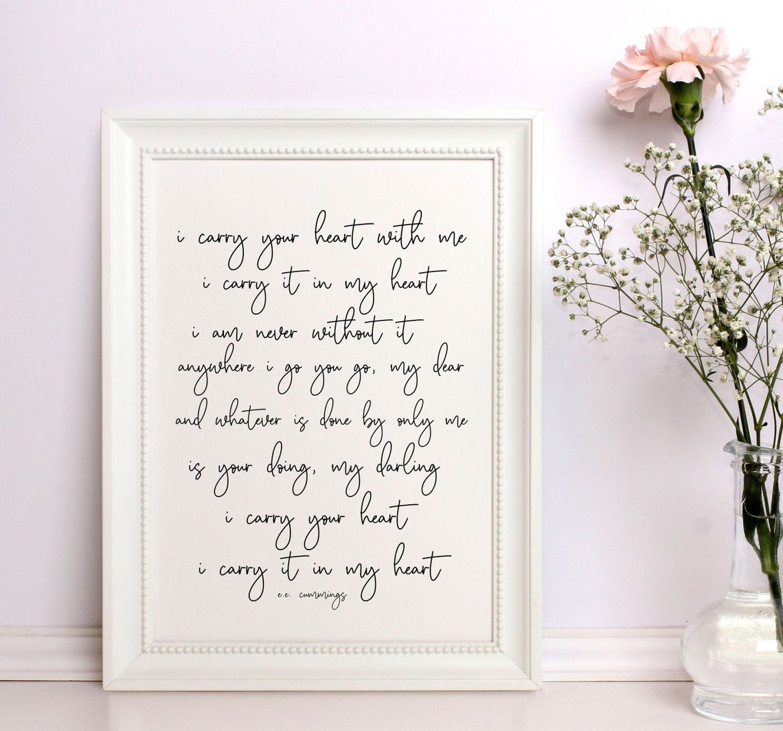 I carry you in my heart e e cummings poem print for bedroom Etsy España