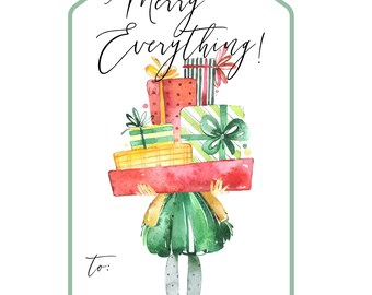 Merry Everything Shopping Girl Fashion print gift tags, Holiday tags, Boutique shop holiday tags, Fashionista tags, Christmas fashion tag
