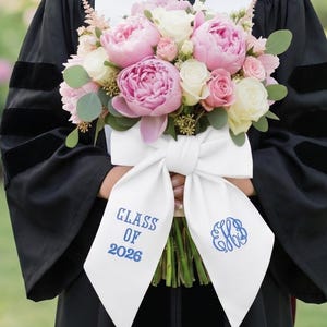 Custom Embroidered Monogrammed Initials Bouquet Sashes, Graduation Linen Sash, Wedding Ribbon For Bride, HOCO 2026, Class Of 2026