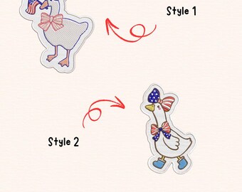 Red, White And Goose Embroidered Iron On Cap Patch, Funny Goose Sew on, Velcro Patches, 4th of July Gift, Patriotic Embroidery Patch