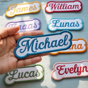 Individuell gestickter Namenspatch - Personalisierte Textpatches, Bunter Namenspatch zum Aufbügeln, Aufnähen, Klettpatches für Kleidung, Uniformen, Taschen