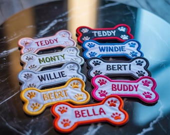 Custom Name Dog With Paw Velcro Label Pet Chest Strap, Hook & Loop/ Iron On/ Sew On Embroidered Patch Name Dog, Dog's Bone Shape Harness