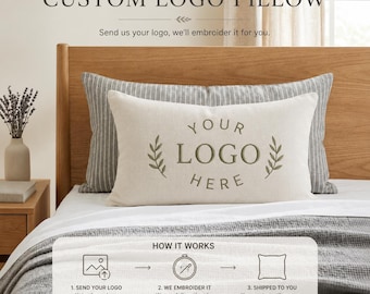 Anpassat örngott med broderad logotyp, personligt örngott med företagslogotyp, företagspresent, örngott med monogram, kontorsinredning
