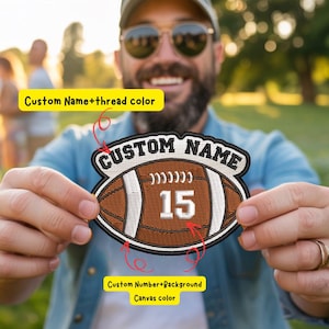 Custom Name And Number Football Patch Embroidered, Iron on, Sew On Patch, Football Lovers Embroidered Patch, Patch For Hat, Jeans, Totes