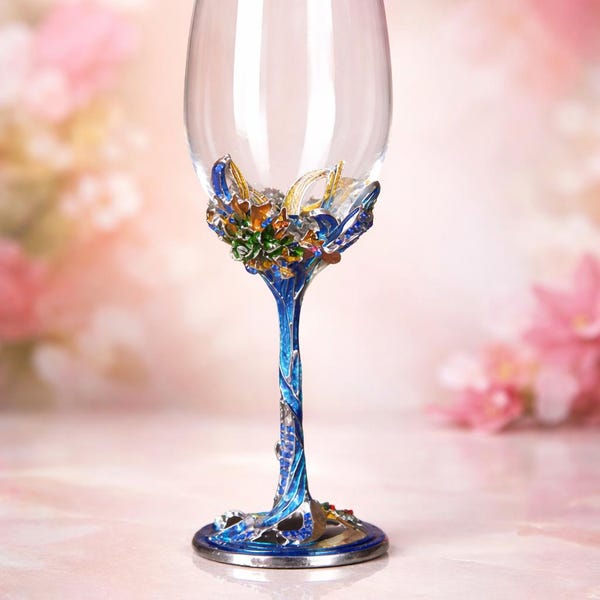 Elegant Handcrafted Wine Glass – Floral Enamel Stem