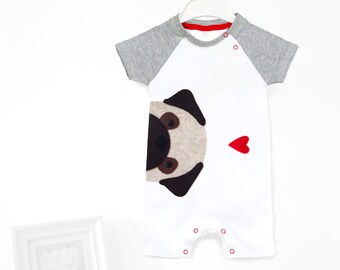 Pug Organic Baby Playsuit : Pug Baby Shower, Pug Baby Gift