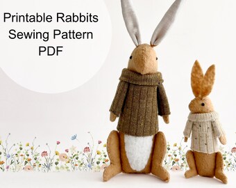 Printable  Rabbit Sewing Pattern and Tutorial PDF