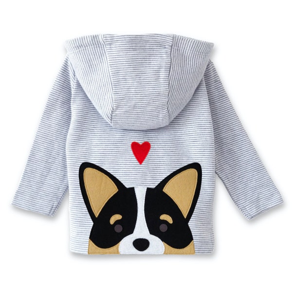 Tri-Coloured Corgi Organic Baby Jacket : Corgi Baby Gift , Corgi Baby Shower