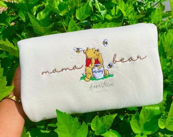 Embroidered Mama Sweatshirt, Personalized Embroidered Mama Bear Shirt With Kids Names Sleeve, Best Mom gift, Custom embroidery disney tshirt
