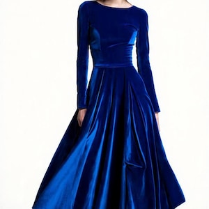 blue floral bridesmaid dresses Floral Elegant V Neck Sleeves Blue Long Wedding Guest Dress, Blue / S