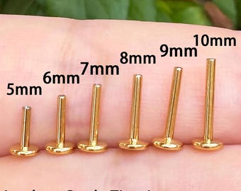 Gold Threadless Implant Grade Titanium Replacement Post | Push Pin Back, Flat Back | Helix/Conch/Tragus/Nose Stud/16G/18G/20G | 5–10 mm