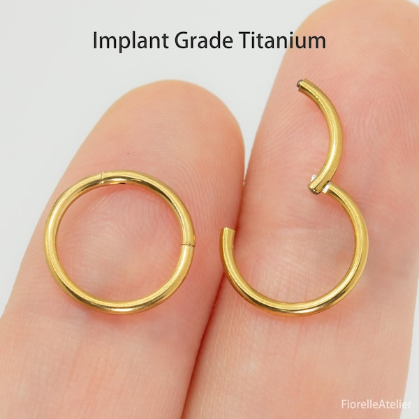 20G 18G 16G 14G Guld Implantatkvalitet Titan Gångjärnsförsedd Clicker Näsring Hoop Septum Daith Brosk Helix Tragus Conch Piercing Små Örhängen