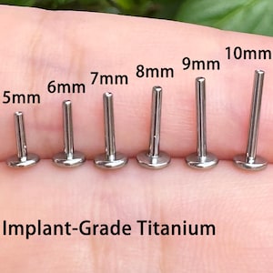 Threadless Titanium Implant Grade Replacement Post | Push Pin Back, Flat Back | Helix/Conch/Tragus/Nose Stud/16G/18G/20G | 5–10 mm