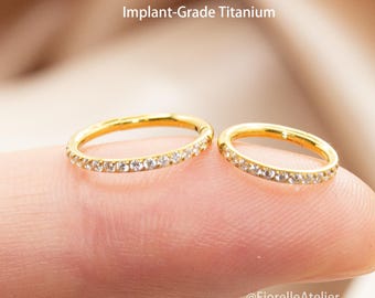 20G 16G 18G Implant Grade Titanium gold Paved CZ Hoop-Hinged Clicker,Nose Ring,Cartilage earring,Septum ring,Conch,Daith,helix Piercing Tiny