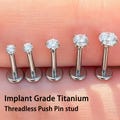 20G/18G/16G Implant Grade Titanium Threadless Push Pin, Prong CZ,Labret/Tragus/Cartilage/Conch/Flat Back Earring/Nose Stud,1.5,2, 2.5, 3,4mm