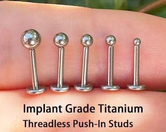 20g/18g/16g Implant Grade Titanium Ball Threadless Push In Labret Stud,FlatBack Stud—Earring/Nose/Tragus/Cartilage/Conch/Forward Helix Studs