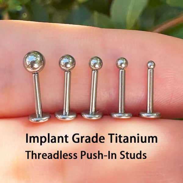 20g/18g/16g Implant Grade Titanium Ball Threadless Push In Labret Stud,FlatBack Stud—Earring/Nose/Tragus/Cartilage/Conch/Forward Helix Studs
