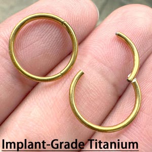Buy 1 get 1 Free - Gold Titanium Septum Clicker | Hinged Segment Nose Ring | Implant Grade Hoop for Daith, Nose | 14G, 16G, 18G, 20G