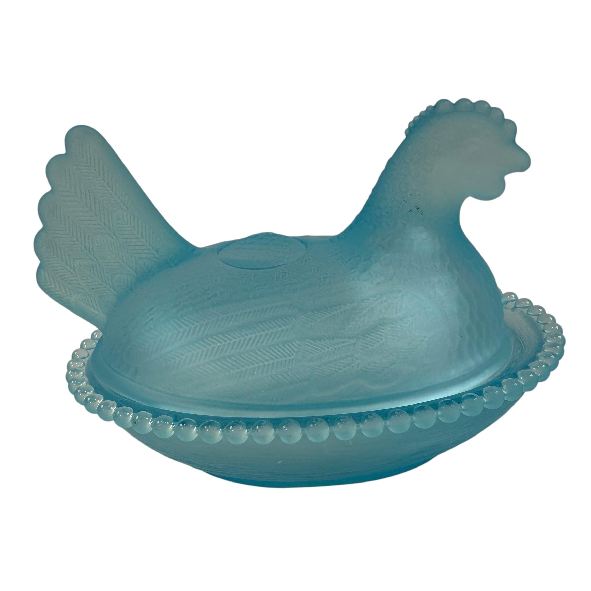 Rose's Closet Blue Satin Glass Hen on Nest 3 1/2” Tall 4 3/4” Long