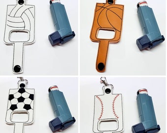 Sports inhaler Holder Keychain, soccer, baseball, basketball, volleyball inhaler case