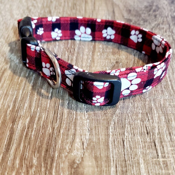 Buffalo Plaid Dog Collar |  Paw Prints Plaid Dog Collar | Buffalo Plaid Paw Dog Collar |  Buffalo Plaid Cat Collar | Christmas Red nPlaid