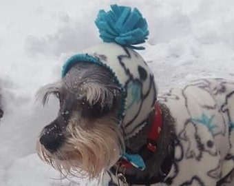 Warm Dog hat, dog Toboggan,  Fleece dog Warm Hat, dog winter hat, pet winter hat, Schnauzer hat covers ears