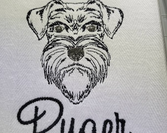 Schnauzer Kitchen Tea Towel | Schnauzer personalized Embroidered Farmhouse Towel | Schnauzer coffee bar Kitchen Decor | Towel | monogrammed