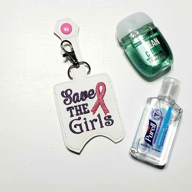Save the girls pink ribbon Sanitizer Holder Keychain Hand Sanitizer Keeper Hand Sanitizer Case