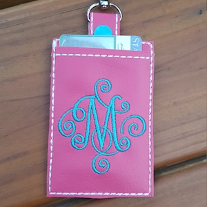 Monogramed ID Credit Card Wallet Keychain lanyard card holder Ready to SHIP