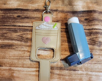 Iced coffee inhaler Holder Keychain, valentine heart Inhaler holder case key fob