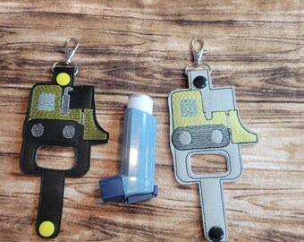 Bulldozer inhaler Holder Keychain, Boy excavator Inhaler holder case key fob